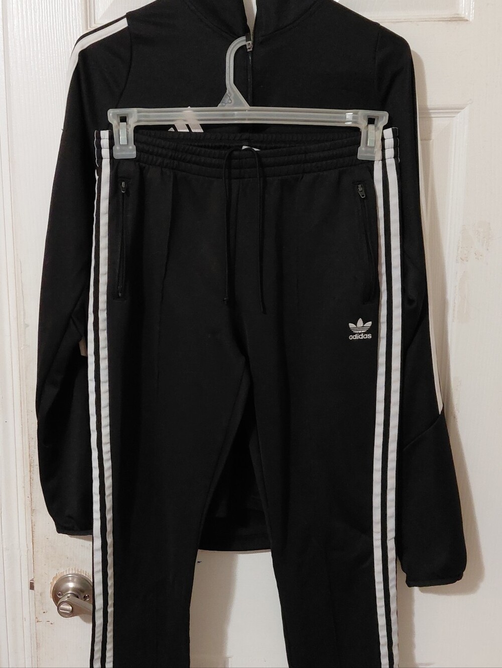 adidas Men’s Black Zip-Up Training Sweater And Pants with White Stripes